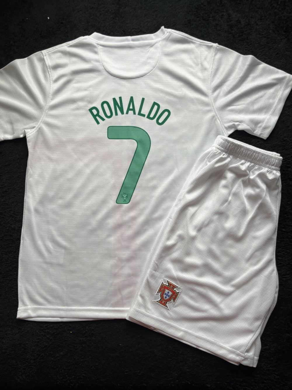 Ronaldo #7 Portugal Kids Set Away Soccer Jersey With Shorts White 2012 Retro